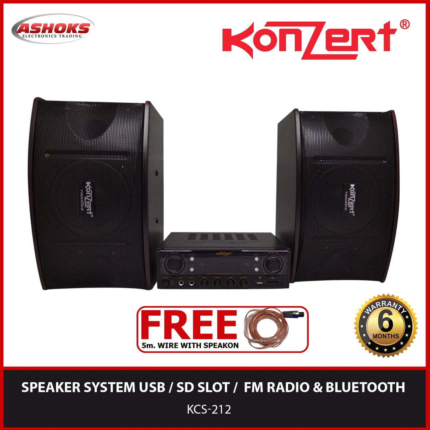 Konzert KCS-212 6 inches 2way / Karaoke Speaker w/ amplifier Micro Component System