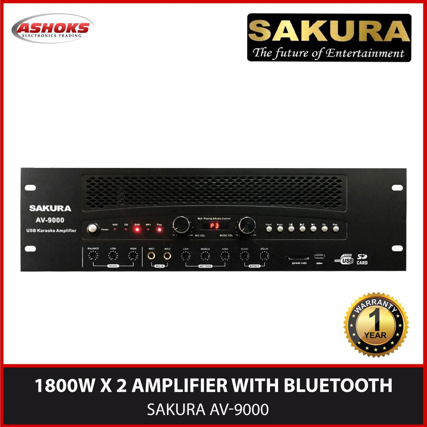 Sakura AV 9000  1800W x2W with Bluetooth SAkura Amplifier