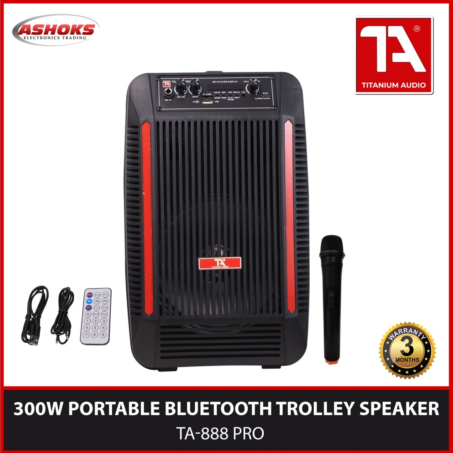 Titanium Audio TA 888 Pro 300W Portable Trolley Spealer / with Wireless Microphone