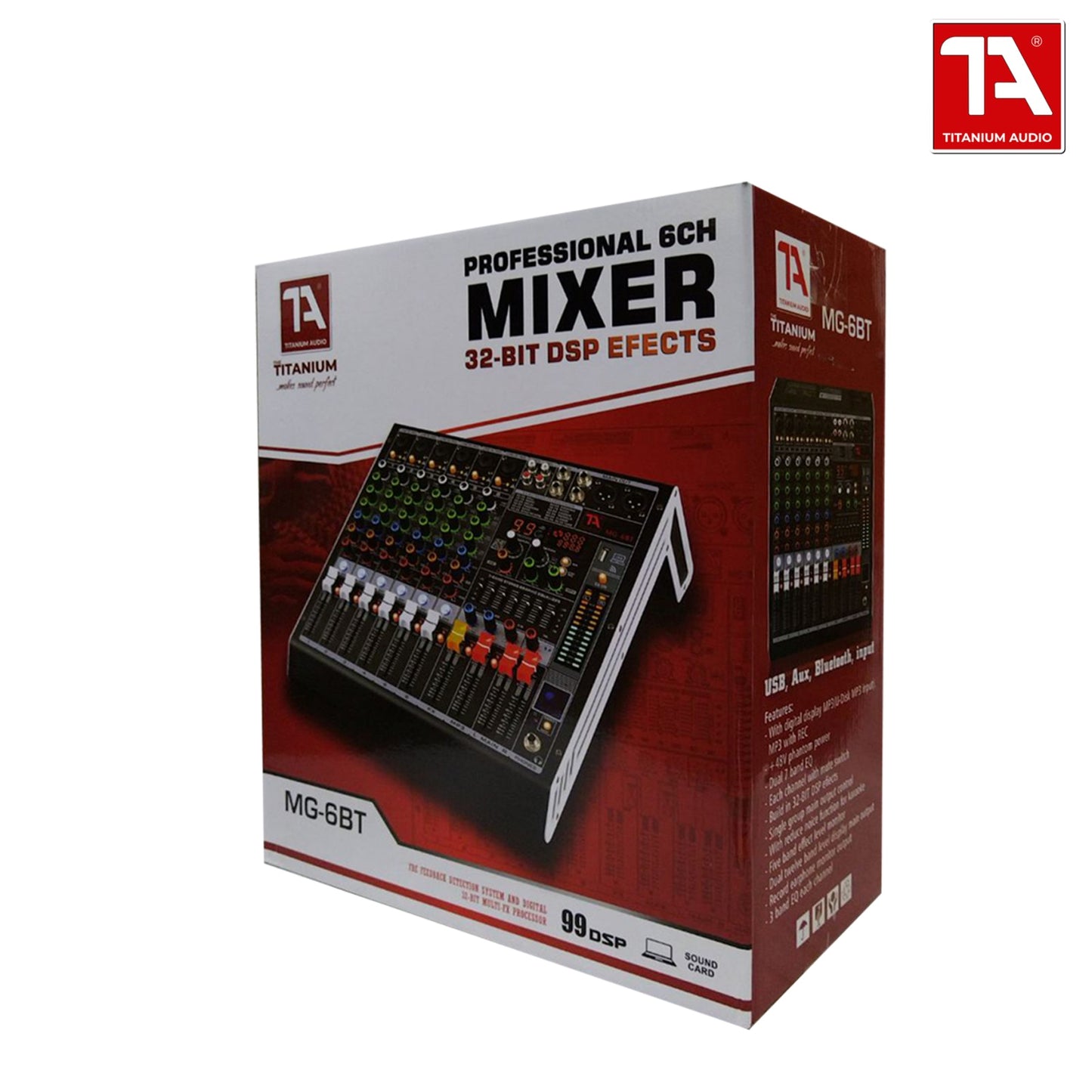 Titanium Audio MG-6BT Mixer / Professional 6 Channel Mixer / 32-BIT DSP Effects