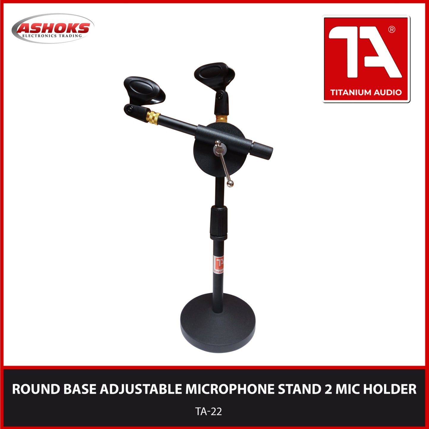 Titanium Audio TA 22 / Adjustable Desk Mic Stand with 2 Mic Holder / Microphone Stand