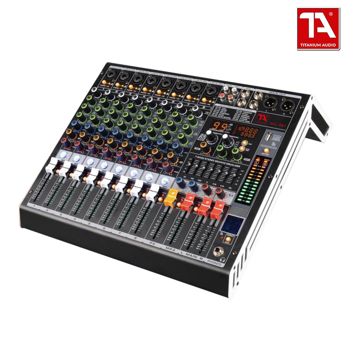 Titanium Audio MG-8BT Mixer / Professional 8 Channel Mixer / 32-BIT DSP Effects