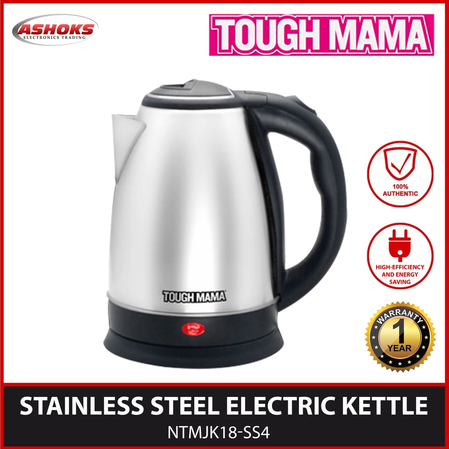 Tough Mama NTMJK18S-S4 1.8L Stainless Steel Electric Kettle