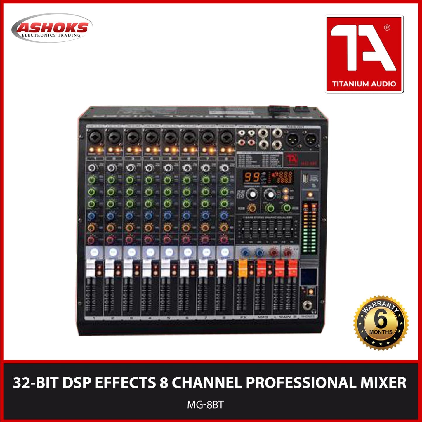 Titanium Audio MG-8BT Mixer / Professional 8 Channel Mixer / 32-BIT DSP Effects