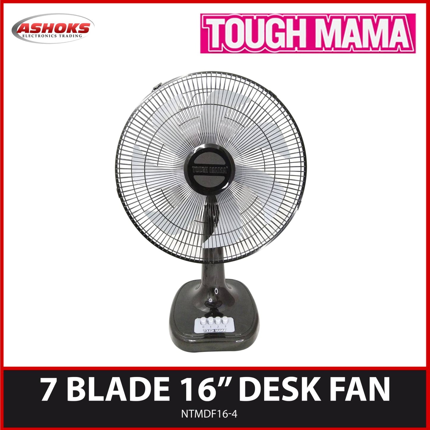 Tough Mama 16 inch Desk Fan / 7-Blade Hugo / 16 inch Desk Fan NTMDF16-4 (Black) / Tough Mama