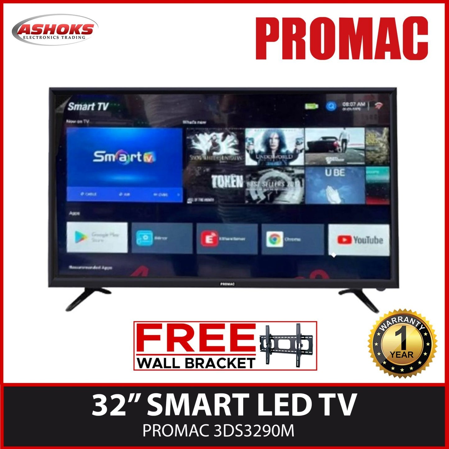 Promac 3DS3290M Smart Android LED TV / Promac Smart LED TV with FREE BRACKET / 32 inch Smart TV