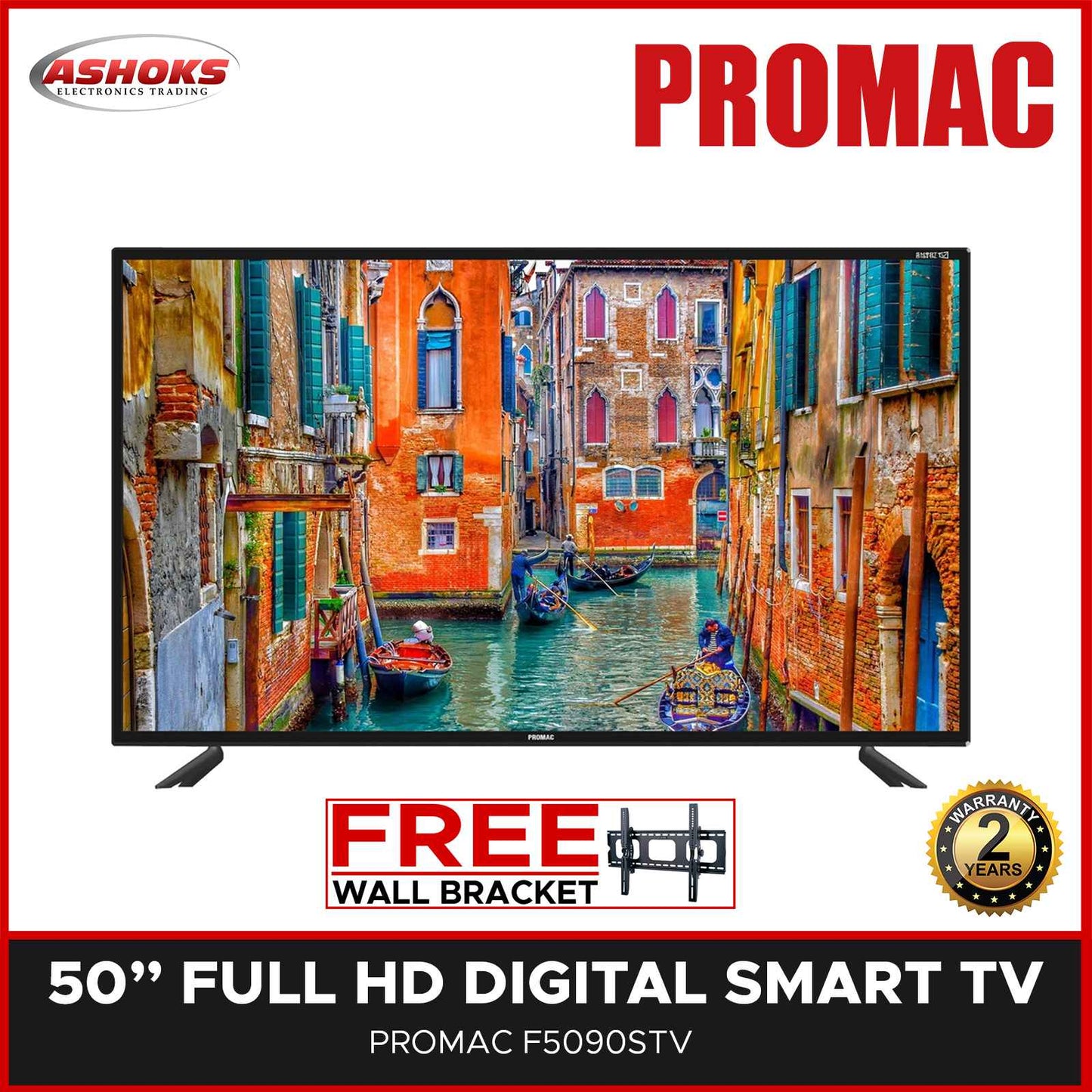 Promac F5090S 50 inch Smart Android led TV / Full HD Digital Smart TV / Smart TV powered by Android Built in WiFi & Ethernet