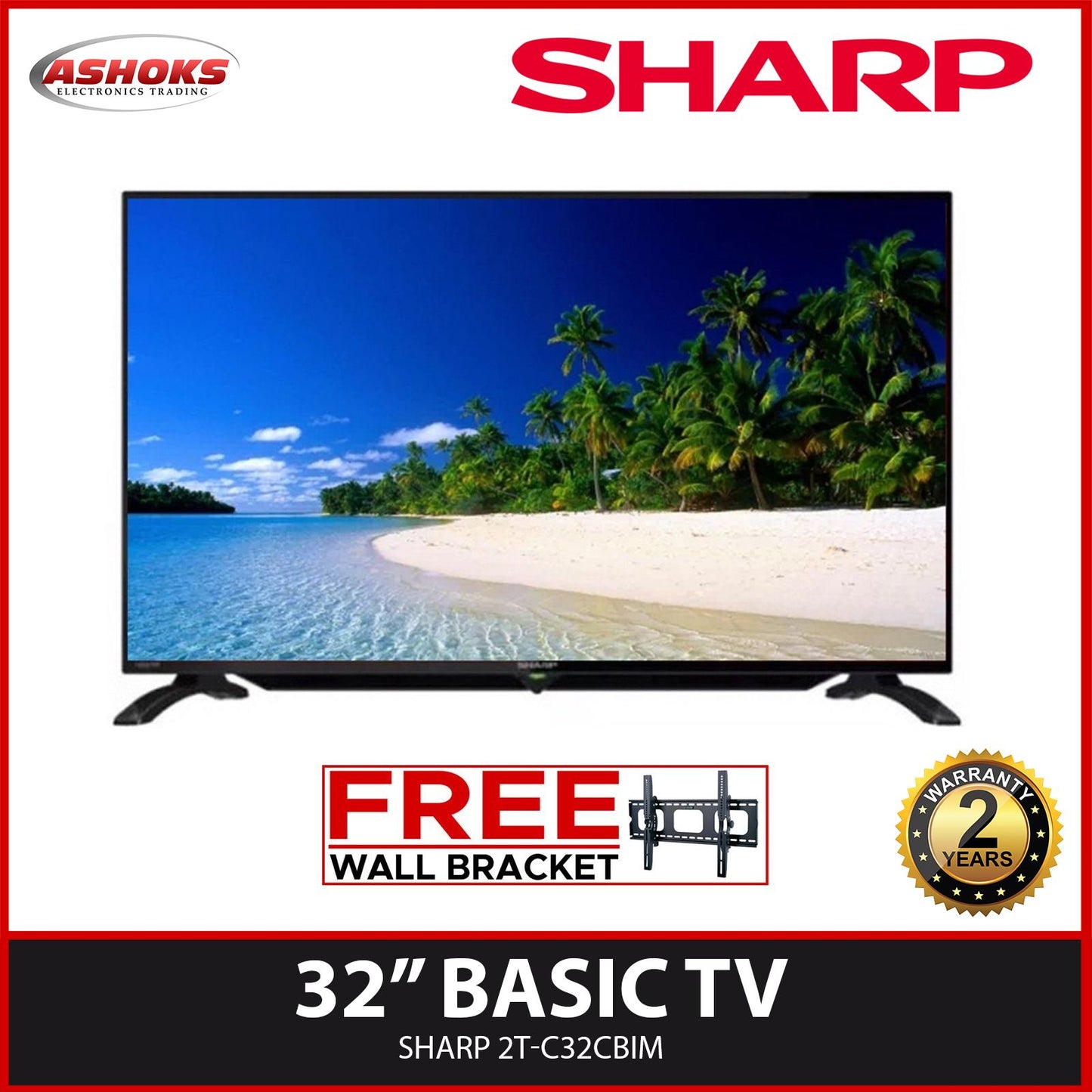 Sharp 2T-C32CB1M 32 inch Led Tv / 32" WXGA BASIC TV (2 Years Warranty) / Sharp 32 Basic TV / Sharp TV with wall bracket / Sharp