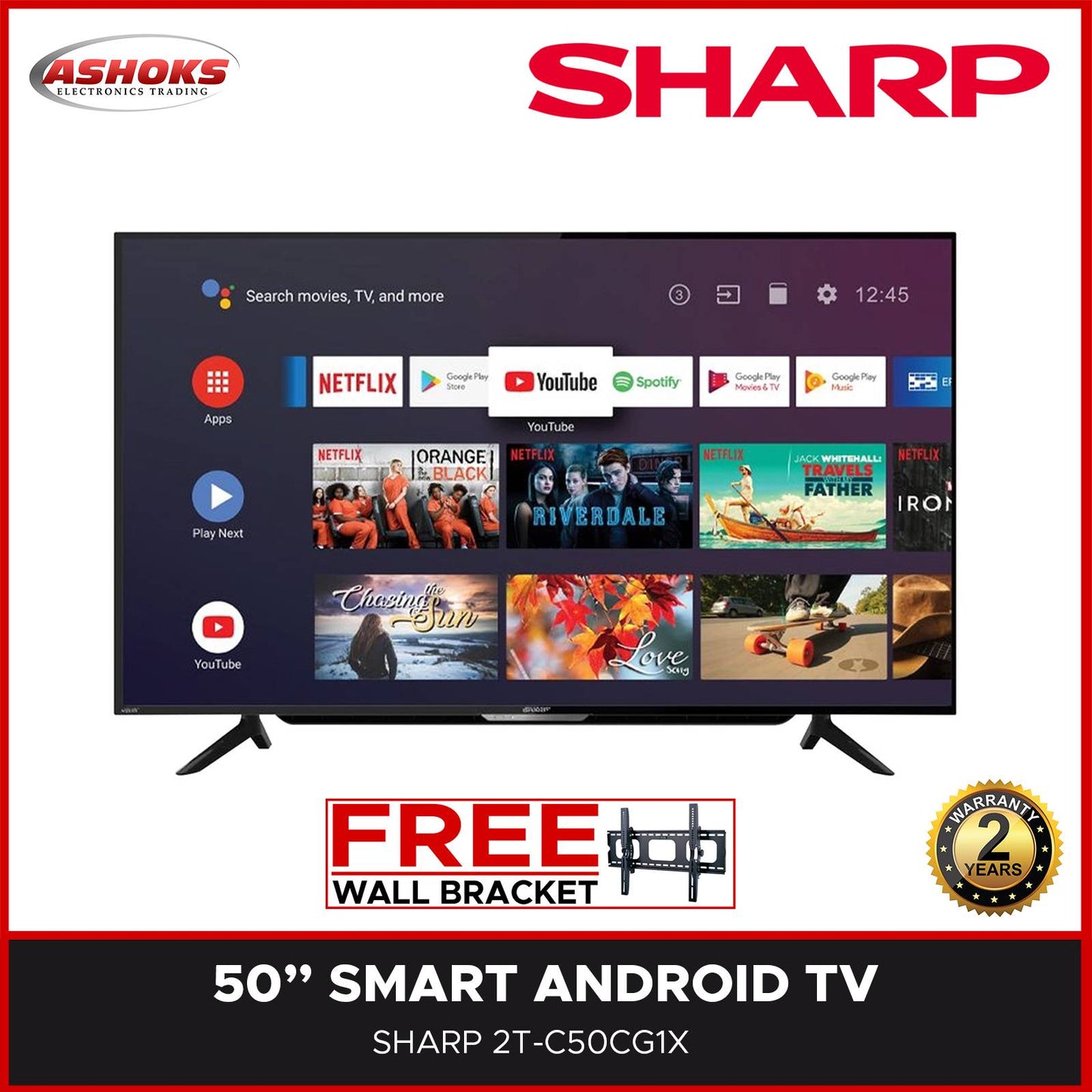 SHARP 2T C50CG1X 50 inch Smart Android LED TV Full HD Smart Android TV, YouTube, Netflix, Chromecast built-in,